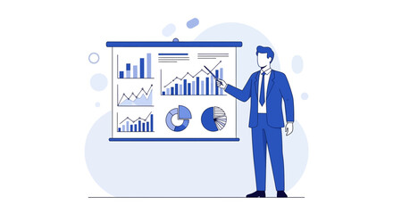 Business presentation of financial data and insights on the project, vector flat style
