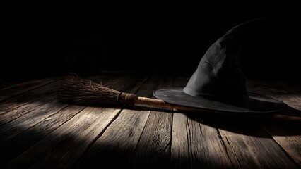 Witch's Hat and Broomstick, symbolizing magic, mystery, and Halloween traditions.