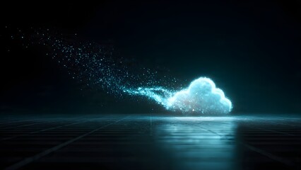 Glowing cloud of digital particles, a concept on data flow, cloud computing, and futuristic technology.