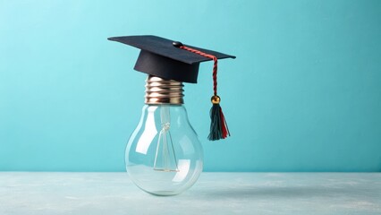 Light bulb wearing graduation cap representing education ideas