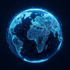 Futuristic digital glowing earth with global network connections and data points, symbolizing worldwide communication, internet technology, artificial intelligence, and global connectivity
