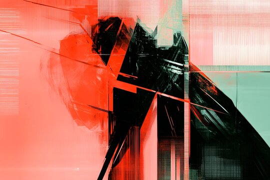 Abstract mint, pink and black digital glitch art background texture with interlaced and distortion effect. Futuristic cyberpunk poster design. Retro futurism rave surreal aesthetic. Copy space 