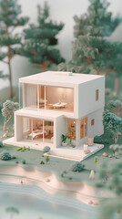 3d Low poly clay style modern minimalist house