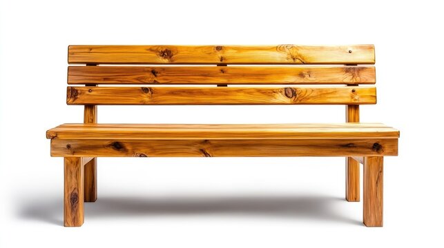 Wooden park bench isolated on white background.