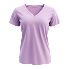 Plain Light Purple Women's V-Neck T-Shirt Mockup Front View 3D Rendering on transparent background