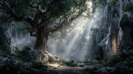 Mystical Forest Illuminated By Sunlight