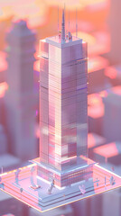 3d Low Poly clay style office tower sleek skyscape
