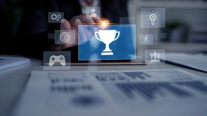 Achievement and success concept representing goal accomplishment, motivation, performance,...