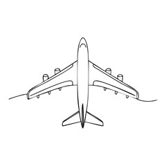 Simple Outline of a Passenger Airplane Flying Overhead, Aircraft with Four Engines