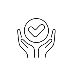Hands holding a check mark symbol in a circle representing approval and verification