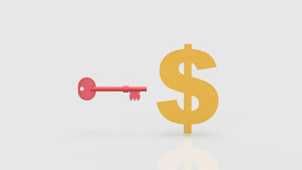 The Red Key and Dollar symbol for Business concept 3d Rendering.