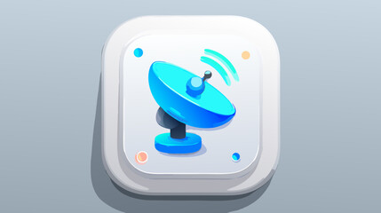 Fototapeta premium Modern 3D rendered icon of a blue satellite dish emitting wireless signals for communication, technology, and network concepts