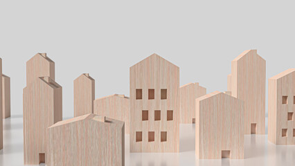 The Wood House on White Background for Property or Building concept 3d Rendering.