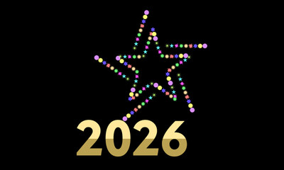 Colorful star graphic marking the beginning of 2026 for celebrations and events
