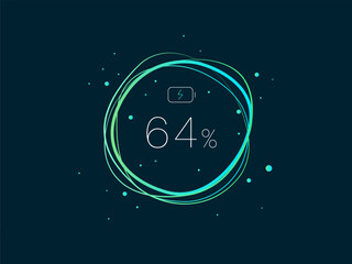 Electric Vehicle battery charging UI Interface with Numbers battery percentage in abstract Wavy lines circle Progress Moving vector design concept. Battery charging dashboard for ui, ev car, website.