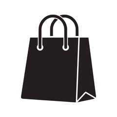Shopping bag icon vector. Black silhouette of a retail paper bag for shopping, sale, and commerce. Isolated on white background.
