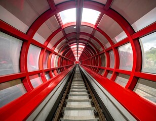 Fototapeta premium Red tunnel walkway, perspective view