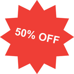 Eye Catching Red Starburst Graphic Promoting Fifty Percent Off Discount For Retail Sales And Marketing Campaigns To Drive Consumer Engagement