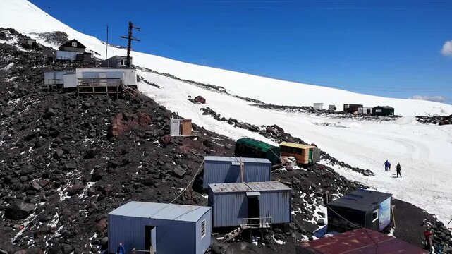 High altitude mountain shelter on mount elbrus