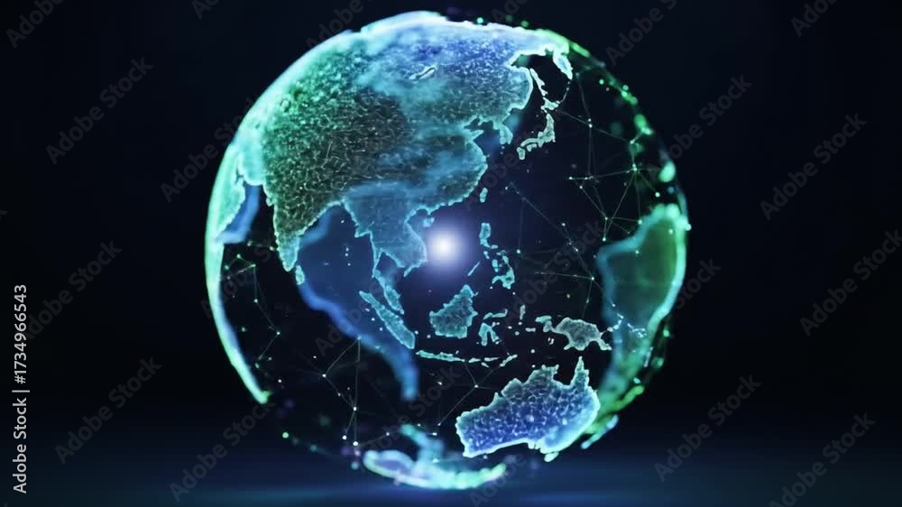 Wall mural abstract digital globe visualization showing global network connection on black background