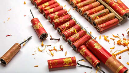 Red firecrackers on white background