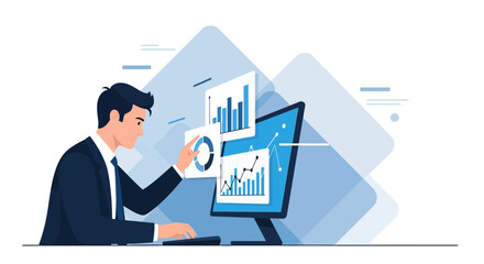 Businessman working on data analysis and statistics on the computer monitor