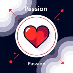 Romantic heart emblem with 'passion' text in modern graphic style