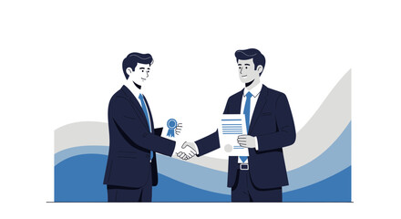 Businessmen Shaking Hands After Successful Deal Presented With Contract Documents