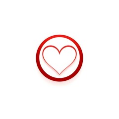 Minimal red heart line icon inside circular frame on white