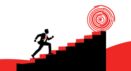 Businessperson Ascending Steps Towards Success: Achieving Goals and Targets With Persistence
