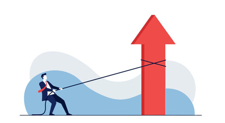 Businessperson Struggling To Elevate The Arrow Illustrating Growth And Achievement