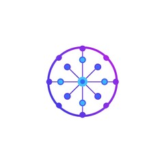 Abstract circular network icon with connected purple nodes