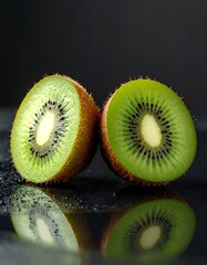 Two halves of a kiwi fruit, close-up