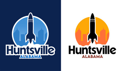Huntsville Alabama with silhouette of rocket launching