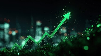 Green Upward Trend Chart On Dark Background