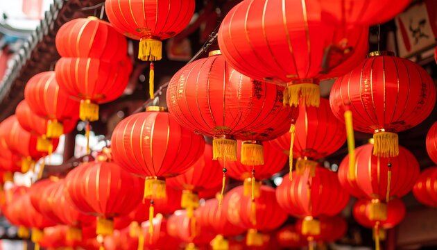 Red lanterns hanging in a row