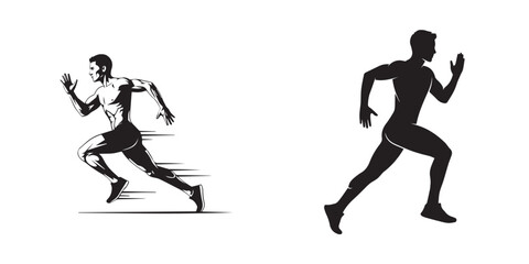 Dynamic Running Man Illustrations: Detailed and Silhouette Graphics