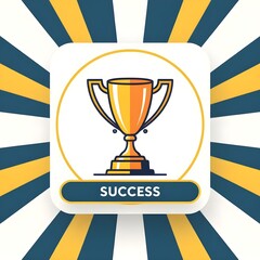 Colorful trophy illustration with success ribbon and sunburst