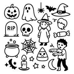 Naklejka premium Vector Halloween Doodles Set 