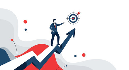 Obraz premium Businessman Reaching His Goal Concept Illustrated With Arrow and Target Imagery