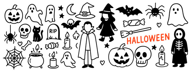 Obraz premium Vector Halloween Doodles Set