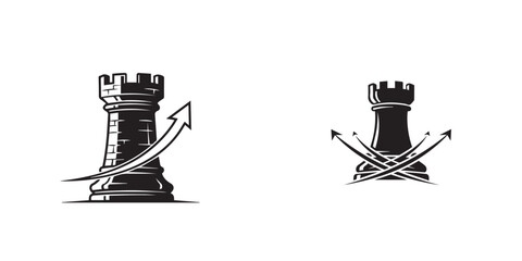 Strategic Chess Rook Illustrations with Growth and Directional Arrows © reza
