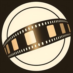 Vintage film reel emblem illustration with retro stripes