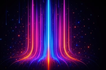 Neon particle waterfall of vertical light bars on deep black high energy backdrop