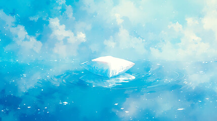 幻想的な水面に浮かぶ白い枕のイラスト背景