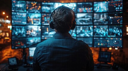 Modern Control Room with Monitoring Screens and Operator