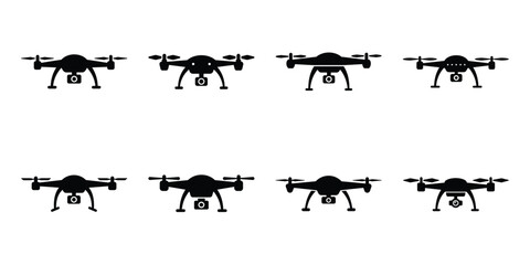 drone minimal flat icon set vector illustration. black color and white background
