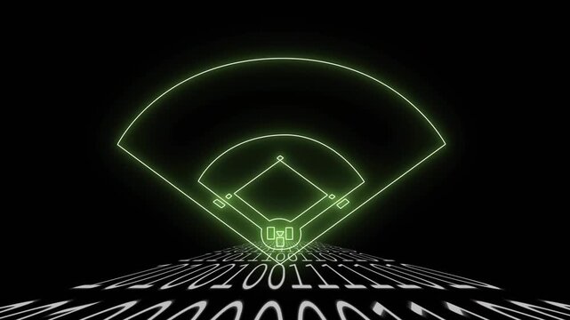 Dark void opening, binary floor scrolling, neon green arcs forming, pulsing for tunnel effect