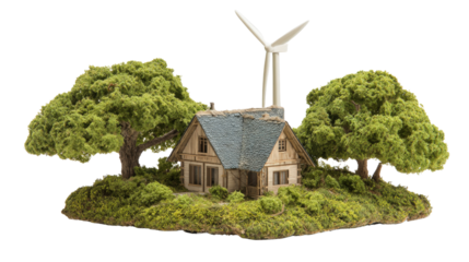 Sustainable Living Photography: Photography of sustainable living practices such as eco-homes and green technologies, isolated on a Transparent background, PNG file.