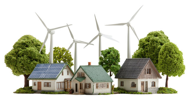 Sustainable Living Photography: Photography showcasing sustainable living practices like green energy and eco-friendly homes, isolated on a Transparent background, PNG file.